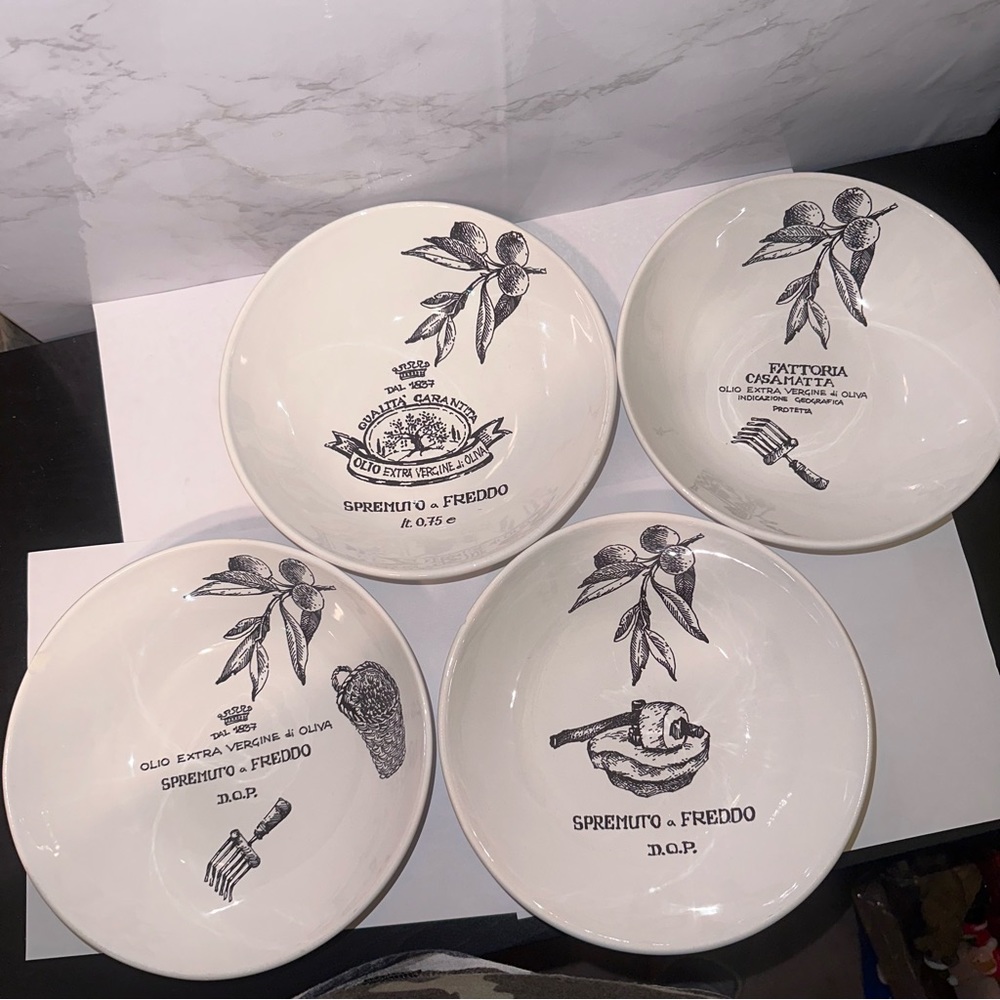 4ct Williams Sonoma 9" Bowls Olive Oil Cold Pressed EVOO DOP IGP Made In Italy